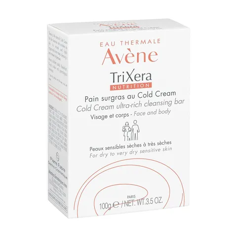 Xà Bông Tắm Rửa Mặt Avène TriXera Nutrition Cold Cream 100g cho Da Khô Nhạy Cảm - Làm Sạch Dịu Nhẹ và Dưỡng Ẩm Tối Ưu