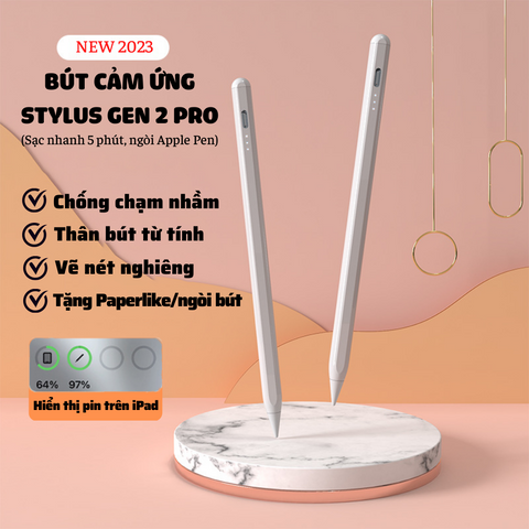 Bút Cảm Ứng Stylus Pencil Gen 2 Pro cho iPad - Chống Chạm, Ghi Chú Nét Thanh Đậm, Đầu Bút Nano Chính Hãng Chất Lượng Cao
