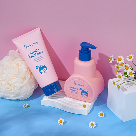 Cặp Dầu Gội Xả Trẻ Em Borome Dịu Nhẹ - Chiết Xuất Thiên Nhiên 335ml & 180ml, Không Cay Mắt, An Toàn Cho Bé Từ 3 Đến 15 Tuổi