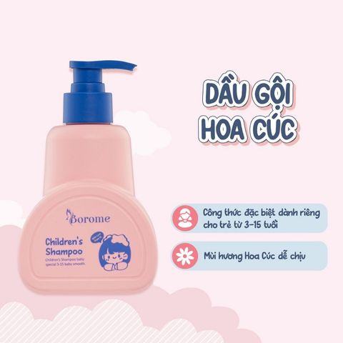 Dầu Gội Đầu Trẻ Em Borome 335ml - Không Gây Cay Mắt, Chiết Xuất Hoa Cúc, Dưỡng Tóc Mềm Mượt Cho Trẻ 3-15 Tuổi