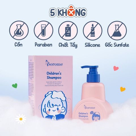 Dầu Gội Đầu Trẻ Em Borome 335ml - Không Gây Cay Mắt, Chiết Xuất Hoa Cúc, Dưỡng Tóc Mềm Mượt Cho Trẻ 3-15 Tuổi