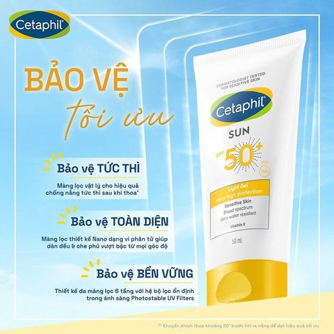 Gel Chống Nắng Cho Da Nhạy Cảm Cetaphil Sun SPF50+ Light Gel - Chống UVA/UVB, Duy Trì Độ Ẩm, Dễ Thấm, 50ml