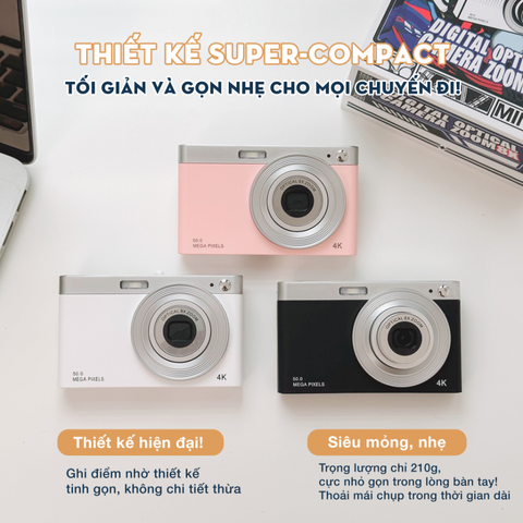 Máy Ảnh Kỹ Thuật Số Mini V2 50MP Super Zoom - Quay Video 4K, Zoom Quang Học, Thiết Kế Nhỏ Gọn, Chụp Ảnh Sắc Nét