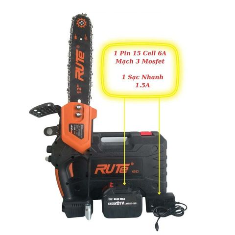 Máy cưa xích pin Rute 12inch - Cắt gỗ dễ dàng với động cơ không chổi than mạnh mẽ, công suất 1600W, khổ cắt 30cm.