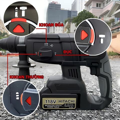 Máy Khoan Đục Bê Tông Hitachi 118V - Công Suất Mạnh Mẽ, Đột Phá Đa Năng cho Xây Dựng và Thi Công, Sử Dụng Pin Sạc 6Ah