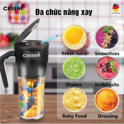 Máy Xay Sinh Tố Cầm Tay Creen CR-150 - Dung Tích 470ml, Công Suất 150W, Thiết Kế Không Dây, Chống Nước IPX7, Lý Tưởng Cho Sinh Tố Mỗi Ngày