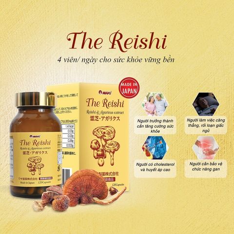 Viên uống The Reishi Waki xích linh chi và nấm Agaricus Nhật Bản - Hỗ trợ bồi bổ sức khỏe, tăng cường miễn dịch, bảo vệ gan, 120 viên