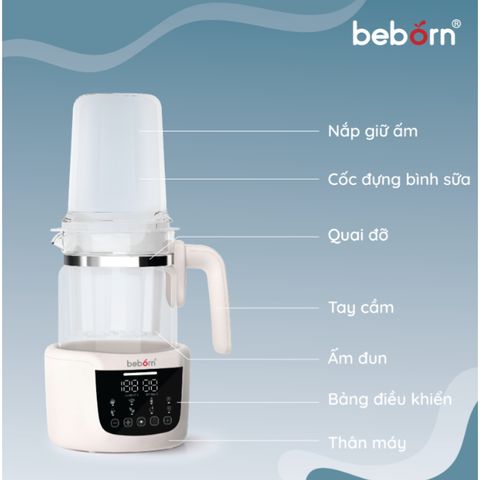 Bình Đun Nước Giữ Nhiệt Pha Sữa Điện Tử Beborn K02 - Chế Độ Đun Sôi và Hâm Nóng, Giữ Ấm 72 Giờ, Dung Tích 1.2L