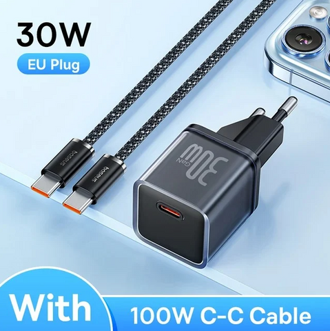 Combo Củ Sạc Nhanh Baseus GaN5S 30W Kèm Dây Cáp USB-C - Sạc Nhanh Chống Quá Nhiệt Cho iPhone 15, Thiết Bị Di Động