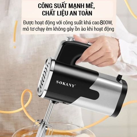 Máy Đánh Trứng Cầm Tay Sokany SK6621 - Công Suất 800W, 5 Tốc Độ, Phù Hợp Làm Bánh và Kem Tích Hợp Đầu Trộn, Dễ Dàng Sử Dụng