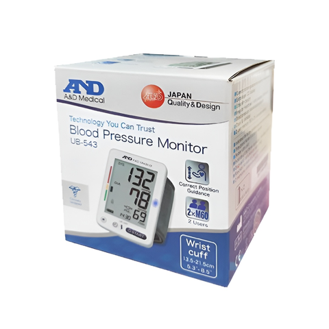 Máy Đo Huyết Áp Cổ Tay Tự Động A&D UB-543 - Màn Hình LCD Lớn, Nhỏ Gọn, Dễ Dùng, Pin AAA, Bộ Nhớ 60 Kết Quả