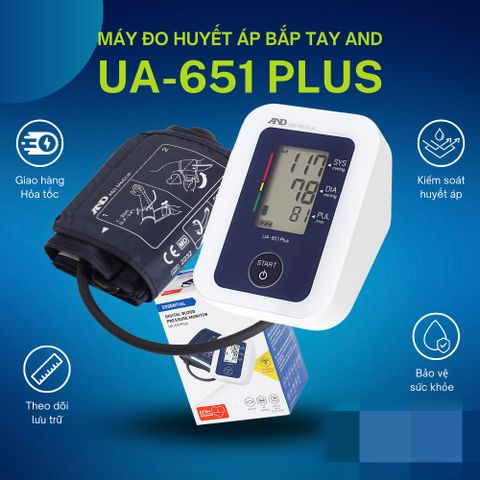 Máy Đo Huyết Áp Bắp Tay Tự Động AND UA-651 Plus - Công Nghệ AFIB Cảnh Báo Đột Quỵ, Màn Hình LCD Hiển Thị 3 Chỉ Số Dễ Dùng