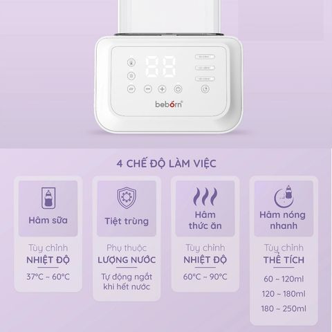 Máy Hâm Sữa Tiệt Trùng Beborn Duppio 1 DBW01TN - Hâm Sữa, Hâm Nóng Thức Ăn, Tiệt Trùng 2 Bình Tiện Lợi Cho Bé