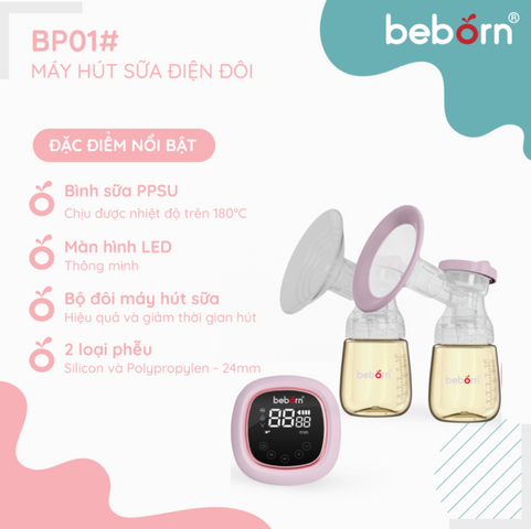 Máy Hút Sữa Điện Đôi Beborn BP01#ED - 3 Chế Độ, Bình PPSU Chịu Nhiệt, Dung Lượng Pin 2000mAh, Thời Gian Sử Dụng Lâu Dài