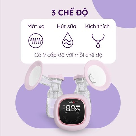 Máy Hút Sữa Điện Đôi Beborn BP01 - Bình Đựng PP Không BPA, Pin 2000mAh, 3 Chế Độ, Dễ Sử Dụng, Hỗ Trợ Mẹ Nuôi Dưỡng Bé