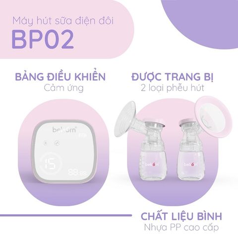 Máy Hút Sữa Điện Đôi Beborn BP02 - 3 Chế Độ, Pin 2500mAh, Độ Ồn Thấp, Thiết Kế Chống Chảy Ngược, Thời Gian Sử Dụng Đến 2 Giờ