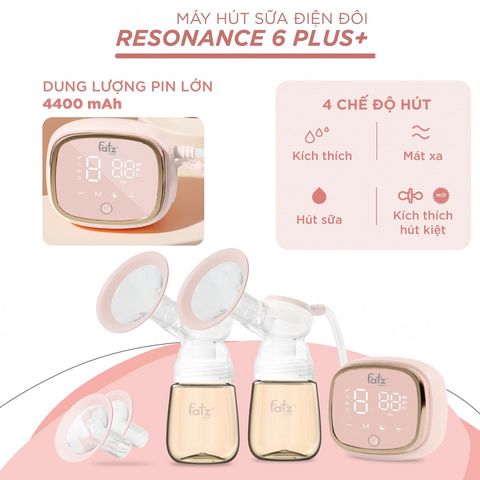 Máy Hút Sữa Điện Đôi Fatzbaby Resonance 6 Plus FB1103VN - 4 Chế Độ, Pin 4400mAh, Độ Ồn Thấp Dưới 45dB, Tiện Lợi Cho Mẹ Và Bé