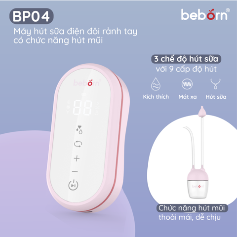 Máy Hút Sữa Điện Đôi Rảnh Tay Beborn BP04 - 2in1 Kèm Hút Mũi Thông Minh, Thiết Kế Hiện Đại và Tiện Lợi cho Mẹ