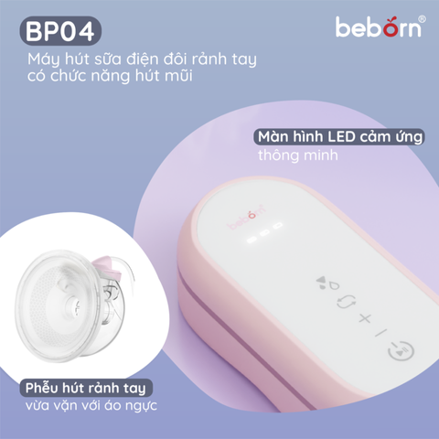 Máy Hút Sữa Điện Đôi Rảnh Tay Beborn BP04 - 2in1 Kèm Hút Mũi Thông Minh, Thiết Kế Hiện Đại và Tiện Lợi cho Mẹ