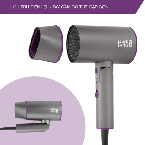 Máy Sấy Tóc Ion Âm Gấp Gọn Lebenlang LBH3088 - Công Nghệ Chăm Sóc Tóc Hiện Đại và Tiện Lợi, 2100W, Thiết Kế Du Lịch