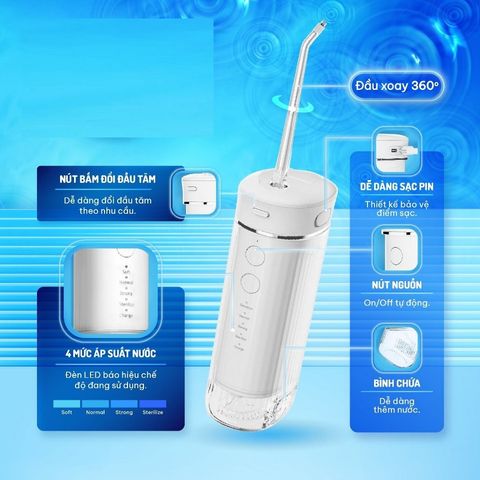 Máy Tăm Nước Chido WF-238 New 2024 - Thiết Kế 4 Đầu Phun, 5 Chế Độ Phun Thông Minh, Chăm Sóc Răng Miệng Tối Ưu