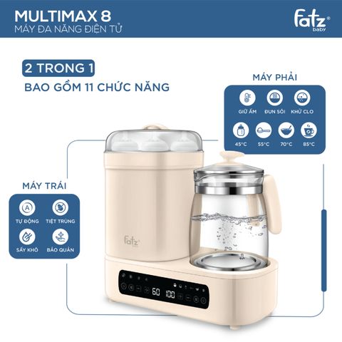 Máy Tiệt Trùng Sấy Khô Fatzbaby Multimax 8 FB9022BK - Đun và Hâm Nước Pha Sữa Đa Năng, Tiện Lợi Cho Mẹ Bỉm Sữa