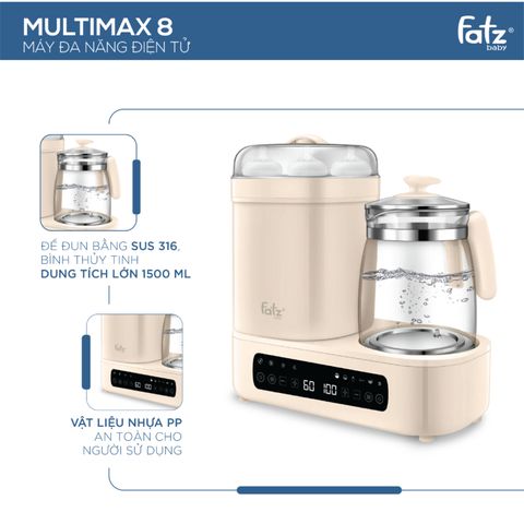 Máy Tiệt Trùng Sấy Khô Fatzbaby Multimax 8 FB9022BK - Đun và Hâm Nước Pha Sữa Đa Năng, Tiện Lợi Cho Mẹ Bỉm Sữa