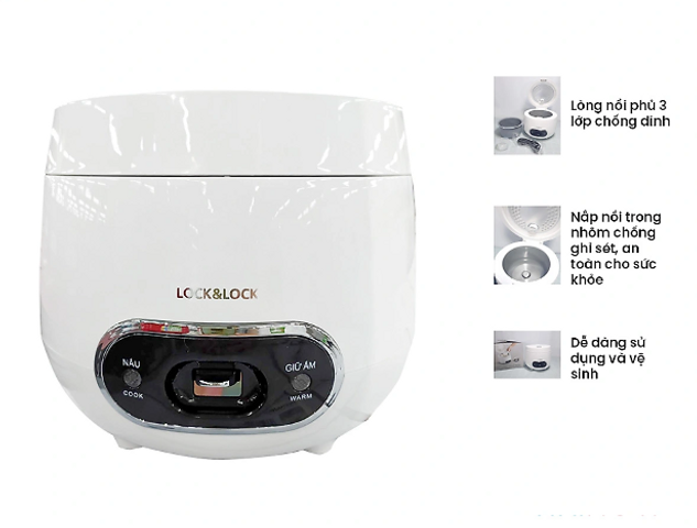 Nồi Cơm Điện Mini Lock&Lock EJR426 0.8L - Nhôm Chống Dính, Gia Nhiệt 4 Chiều, Dung Tích Nhỏ Gọn Thích Hợp Cho Gia Đình Nhỏ