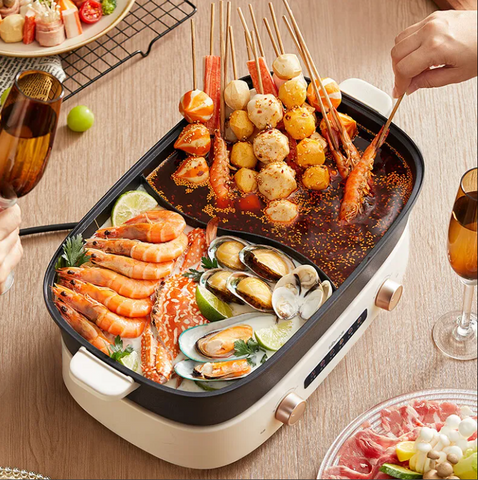 Nồi Lẩu Nướng Điện 2 Ngăn Đa Năng Bear DHG-D65B1 6.5L - Nấu Lẩu, Nướng Thoải Mái Cho Gia Đình 4-6 Người