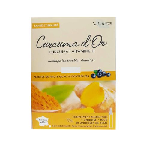 Tinh Chất Nghệ Nano Curcuma D'or Natinfran - Hỗ Trợ Tiêu Hóa và Làm Đẹp Da, Hộp 10 Ống, Công Nghệ Nano Tiên Tiến