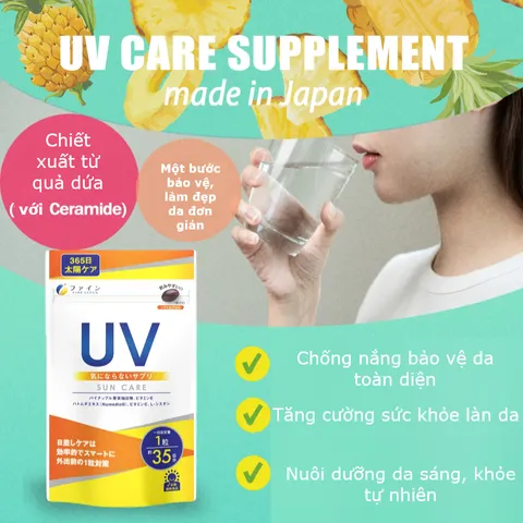 Viên Uống Chống Nắng UV Fine Sun Care - Chiết Xuất Quả Dứa, Vitamin C, E, Bảo Vệ Da Khỏi Tia UV, Dạng Viên Tiện Lợi, 35 Viên