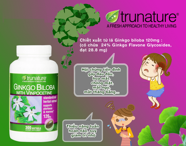 Viên Uống Hỗ Trợ Não Bộ Ginkgo Biloba 120mg Trunature Mỹ - Tăng Cường Trí Nhớ, Giảm Căng Thẳng, Hỗ Trợ Tuần Hoàn Não 722598