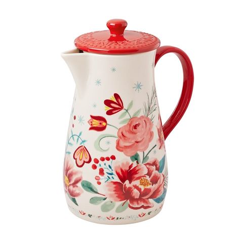Bình đựng nước có nắp The Pioneer Woman Merry Meadow - Gốm sứ cao cấp, thiết kế hoa văn cổ điển, dung tích 1,9 lít, tiện dụng cho mọi bữa tiệc.