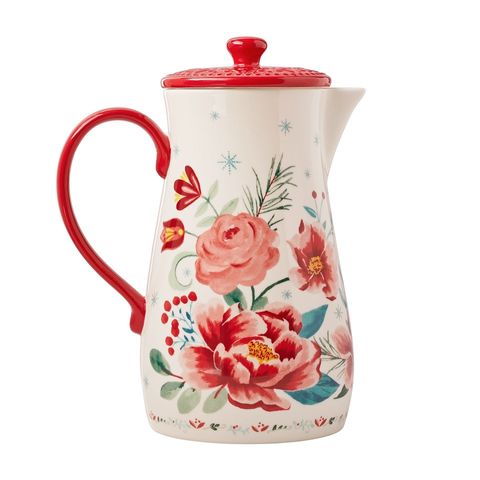 Bình đựng nước có nắp The Pioneer Woman Merry Meadow - Gốm sứ cao cấp, thiết kế hoa văn cổ điển, dung tích 1,9 lít, tiện dụng cho mọi bữa tiệc.