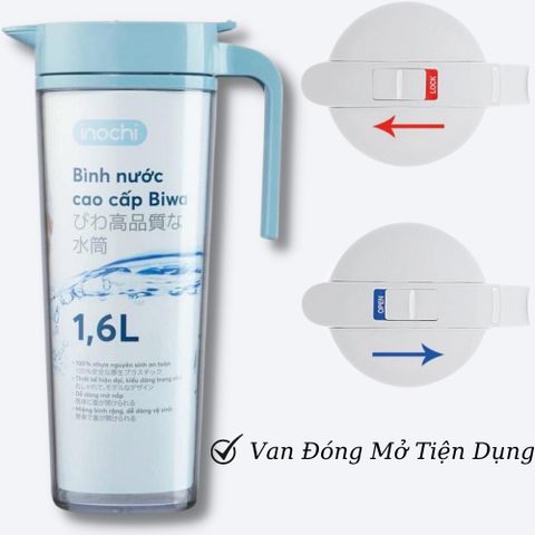 Bình đựng nước nhựa nguyên sinh Inochi Biwa 1.2L - Chống tràn, chịu nhiệt - Đồ gia dụng tiện ích nhà bếp