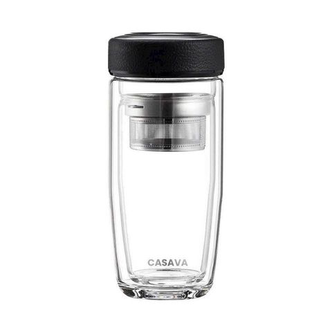 Bình Nước Thủy Tinh 350ml Casava Classic - Bình Giữ Nhiệt 2 Lớp Sang Trọng, Có Lõi Lọc Trà, Thích Hợp Mang Đi Làm, Du Lịch
