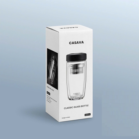 Bình Nước Thủy Tinh 350ml Casava Classic - Bình Giữ Nhiệt 2 Lớp Sang Trọng, Có Lõi Lọc Trà, Thích Hợp Mang Đi Làm, Du Lịch