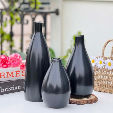 Bộ 3 Bình Hoa Gốm Sứ Bát Tràng Vintage - Trang Trí Nhà Cửa Đa Năng, Cắm Hoa Nghệ Thuật, Chất Liệu Cao Cấp