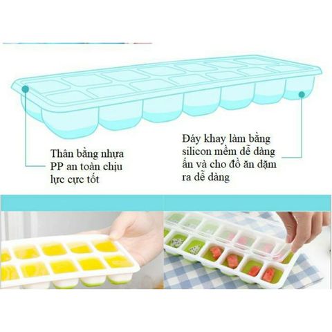 Khay làm đá silicon có nắp đậy - 14 ô trữ đông đồ ăn dặm cho trẻ, giữ tươi ngon và tiện dụng trong bếp