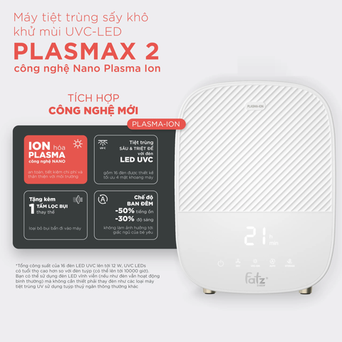 Máy Tiệt Trùng Sấy Khô Khử Mùi Fatzbaby UVC-LED Plasmax 2 FB4791TN - Công Nghệ Nano Plasma Ion, Hiệu Quả Cao Cho Mẹ Và Bé