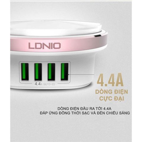 Sạc 4 cổng USB LDNIO A4406 với đèn ngủ, bộ sạc đa năng tiện lợi, dễ sử dụng và an toàn cho trẻ em, 4.4A, thiết kế gọn nhẹ