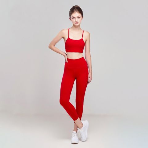 Set đồ tập gym Hibi Sports H144 - Áo bra có mút ngực + Quần lửng lưng cao, Chất liệu co giãn, Thể thao, Yoga, Gym, Đen, Đỏ