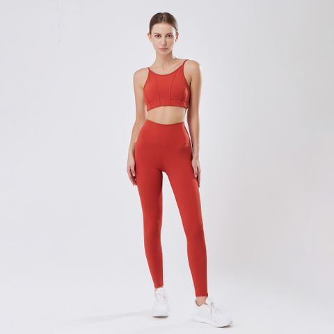 Set đồ tập gym yoga nữ Hibi Sports H162 - Áo 2 dây có mút ngực + Quần legging lưng cao, Thể thao, Yoga, Charm, Cam đất, Xanh coban
