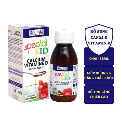 Siro Bổ Sung Canxi và Vitamin D Cho Trẻ Em - Hỗ Trợ Phát Triển Chiều Cao và Xương Chắc Khỏe - Eric Favre 125ml