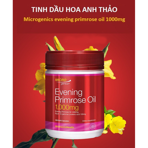 Tinh Dầu Hoa Anh Thảo Microgenics Evening Primrose Oil 1000mg - Hỗ Trợ Ổn Định Nội Tiết, Nuôi Dưỡng Da Tươi Trẻ, 200 Viên