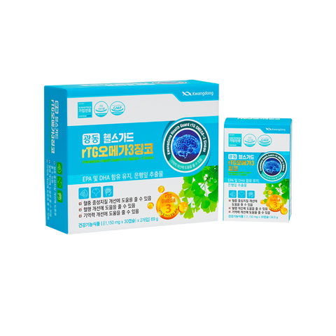 Viên uống bổ não Kwangdong rTG Omega 3 - Tăng cường trí nhớ và giảm căng thẳng - 60 viên hỗ trợ sức khỏe tâm thần