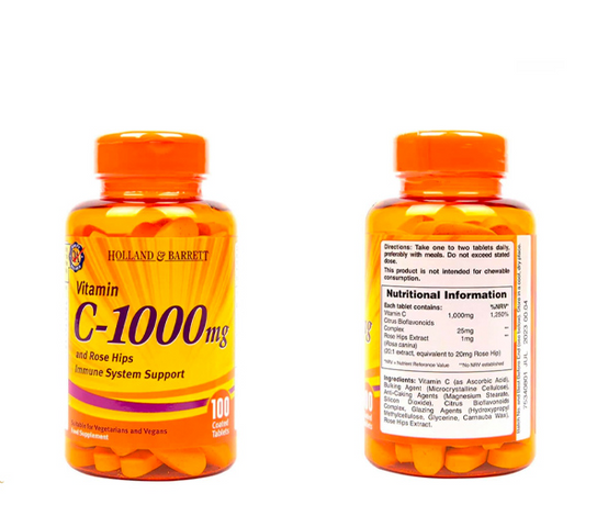 Viên uống Holland & Barrett Vitamin C 1000mg - Tăng cường sức đề kháng và làm đẹp da, lọ 100 viên