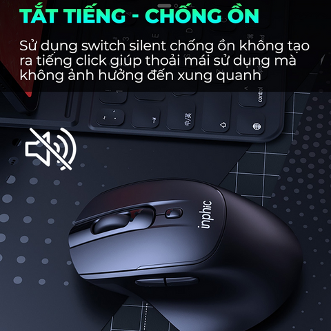 Chuột Không Dây Sạc Inphic DR2 - Chuột Gaming Ergonomic Kiểu Dáng Sang Trọng, Silent Click, Kết Nối USB và Bluetooth 4.0/5.0
