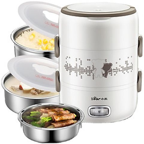 Hộp Cơm Giữ Nhiệt Cắm Điện 3 Tầng Bear DFH-S2358 2L - Tiện Ích Nấu Nướng, Hâm Nóng 3 Món, Khay Inox 304 Dễ Dùng