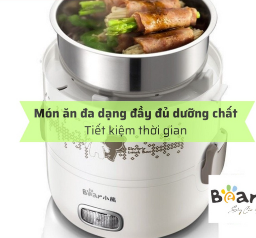 Hộp Cơm Giữ Nhiệt Cắm Điện 3 Tầng Bear DFH-S2358 2L - Tiện Ích Nấu Nướng, Hâm Nóng 3 Món, Khay Inox 304 Dễ Dùng
